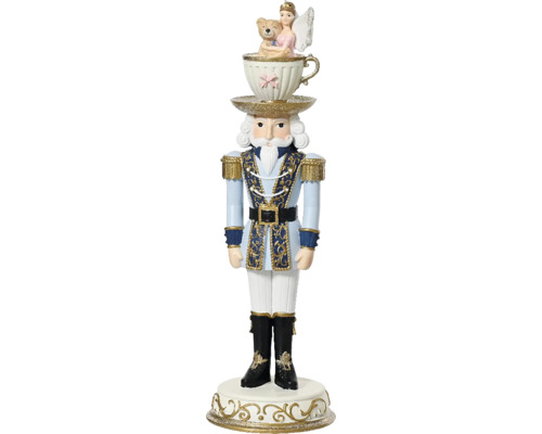 Dekoratívna figúrka luskáčika s šálkou a hračkami