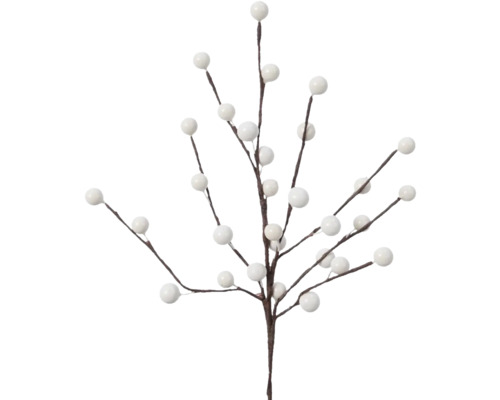 Umelá vetva s bobuľami 26 cm biela Dekoratívna vetva s bielymi bobuľami na dekoráciu