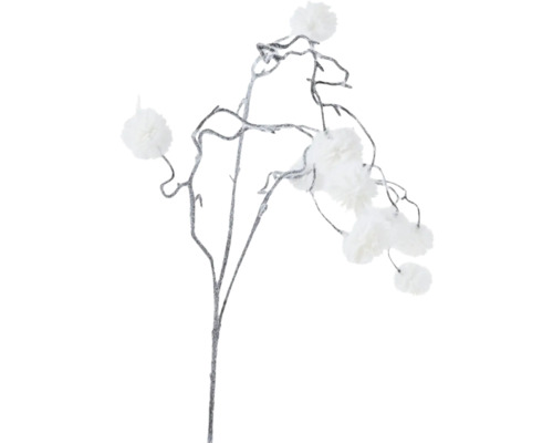 Umelá vetva s plyšovými brmbolcami 21 cm biela Dekoratívna vetva s bielymi kvetmi