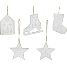 Vianočné ozdoby na zavesenie s motívmi domu, korčúľ, pančuchy a hviezdy