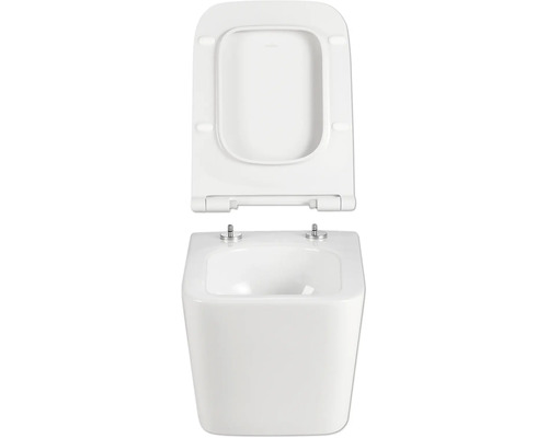 Závesné WC s hlbokým splachovaním s otvoreným splachovacím kruhom a WC sedadlom