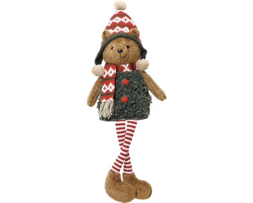 Vianočné dekorácie medveď textilný 68 cm Dekoratívna figúrka medvedíka s čiapkou a šálom