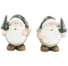 Dve figúrky Santa Clausa s malým vianočným stromčekom ako dekorácia