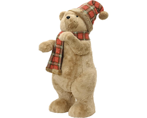 Plyšový medveď so šálom a čiapkou ako dekorácia