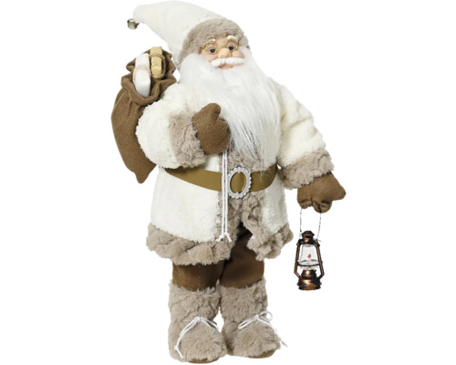 Figúrka Santa s lucernou stojacou 60 cm hnedý Dekoratívna figúrka Santa Clausa s lampášom a taškou s darčekmi ako vianočná dekorácia