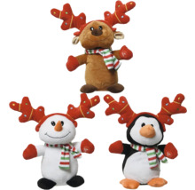 Sada plyšových figúrok so soby, snehuliakom a tučniakom s ozdobou hlavy v tvare parožia a šálom