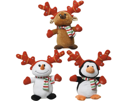 Plyšový sob / snehuliak / tučniak s parožím 25 cm 1 ks Sada plyšových figúrok so soby, snehuliakom a tučniakom s ozdobou hlavy v tvare parožia a šálom