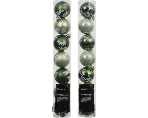 Vianočné ozdoby sklenené gule zelené 7 ks Vianočné ozdoby Decoris, nerozbitné, s listovým vzorom