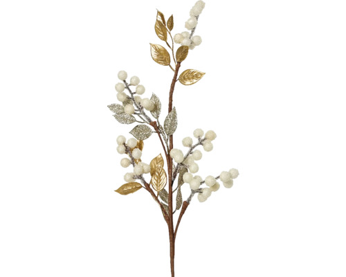 Umelá dekoratívna vetva s bobuľami 60 cm biela Dekoratívna vetva s listami a bobuľami pre slávnostné dekorácie