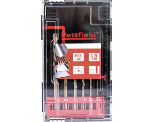 Sada vrtákov Pattfield rôznych veľkostí v priehľadnej plastovej krabičke