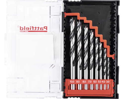 Sada vrtákov do dreva rôznych veľkostí v úložnom boxe