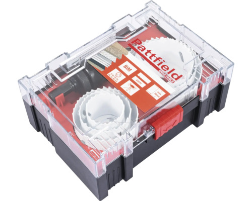 Sada dierovacích píl Pattfield s rôznymi veľkosťami v úložnom boxe