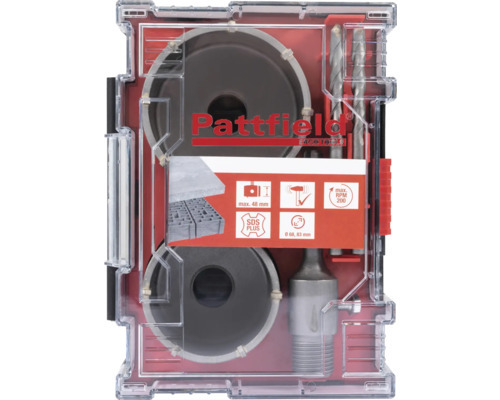 Sada vrtákov Pattfield pre dierovacie píly v priehľadnom obale