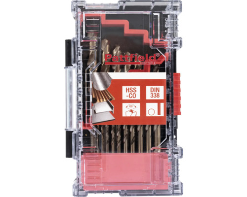 Sada vrtákov Pattfield HSS-CO v priehľadnom úložnom boxe