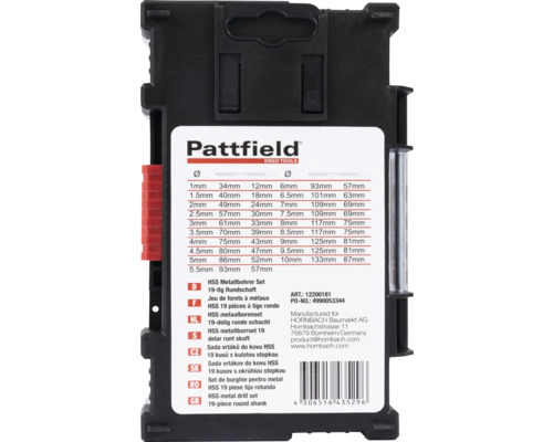 Sada vrtákov do kovu HSS Pattfield, 19 kusov s okrúhlou stopkou