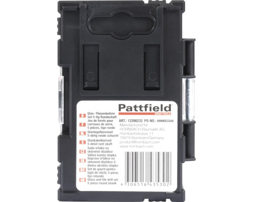 Súprava vrtákov na sklenené dlaždice Pattfield, 5-dielna okrúhla stopka
