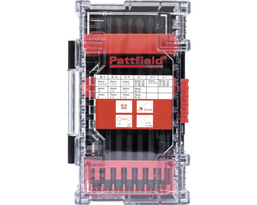 Sada bitov Pattfield v priehľadnej úložnej krabici