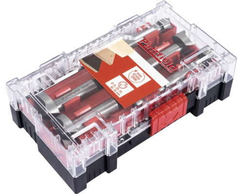 Sada Forstnerových vrtákov Pattfield v priehľadnom úložnom boxe