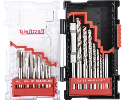 Sada vrtákov a závitníkov v priehľadnej krabičke