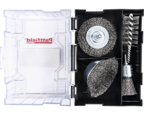 Sada kefiek s drôtenými kefami v úložnom boxe