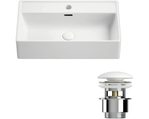 Pohľad zhora na umývadlo s odtokovou armatúrou