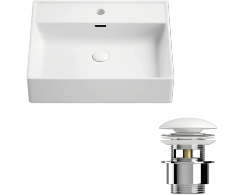 Keramické umývadlo na dosku s odtokovou armatúrou