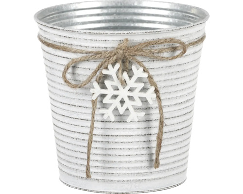 Kovový obal na kvetináč s drevenou vločkou 15x15 cm Dekoratívny kvetináč so snehovou vločkou a šnúrou