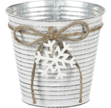 Dekoratívny kovový vedro so snehovou vločkou a jutovým povrazom