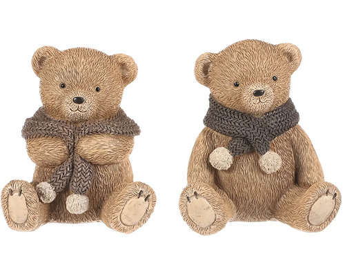 Vianočná figúrka medveď so šálom polyresin hnedý mix 2 druhov cena za 1 ks Dve figúrky plyšových medveďov so šálom
