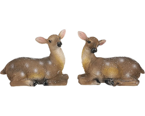 Vianočná figúrka srnka polyresin hnedá mix 2 druhov cena za 1 ks Dve ležiace figúrky jeleňa ako dekorácia