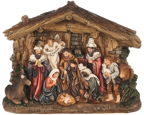Betlehem s tromi kráľmi polyresín hnedý Betlehem s Ježiškom, Máriou, Jozefom, Tromi kráľmi, anjelom, volom a oslom.