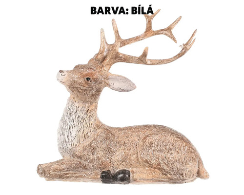 Vianočná figúrka jeleň M polyresin sediaci biely Dekoratívna figúrka ležiaceho jeleňa