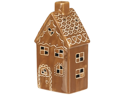 Dekoratívna keramická lampa v tvare perníkovej chalúpky s oknami a dverami