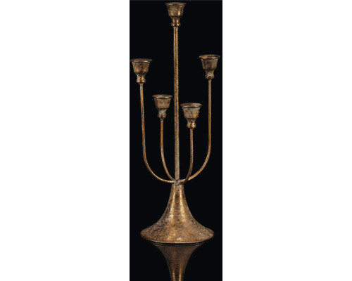 Kovový svietnik päťramenný na podstavci zlatý Sviečka s piatimi ramenami