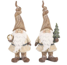 Dve figúrky trpaslíkov s čiapkou a bradou, jedna drží loptu, druhá vianočný stromček.