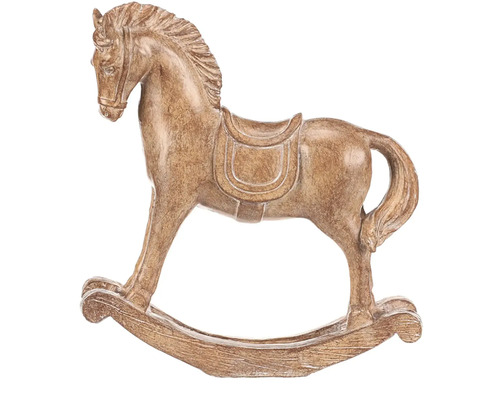 Vianočná figúrka hojdací koník 15 cm polyresin imitácia dreva Dekoratívna figúrka hojdacieho koňa