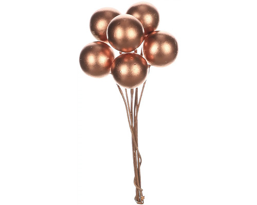 Okrúhla prízdoba na drôtiku medená farba cena za 1 balenie (48 ks) Dekoratívna vetvička so šiestimi guľôčkami