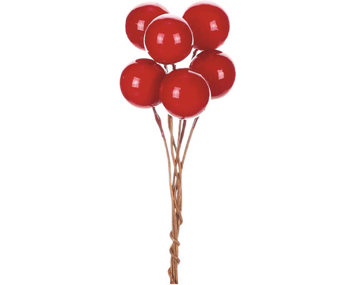 Okrúhla prízdoba na drôtiku červená farba cena za 1 balenie (48 ks) Dekoratívna vetva s červenými umelými bobuľami na dekoráciu