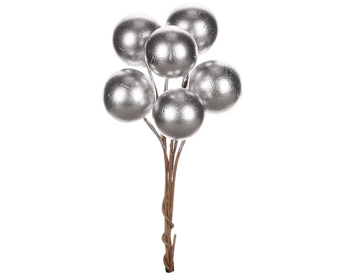 Okrúhla prízdoba na drôtiku strieborná farba cena za 1 balenie (48 ks) Dekoračný zväzok so striebornými guľami na dekoráciu