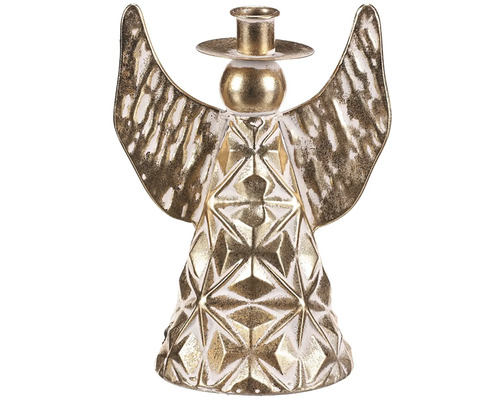 Vianočná dekorácia anjel kovový - 22 cm, na kónickú sviečku Anjelský svietnik z kovu