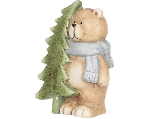 Dekoratívna figúrka medveďa s vianočným stromčekom a šálom