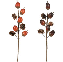 Dve dekoratívne vetvy s umelými žaluďmi a šiškami