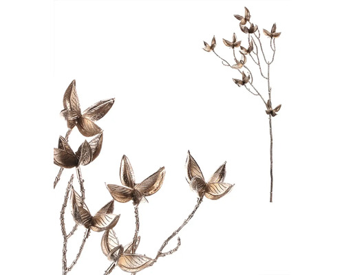 Umelá vianočná vetva špicaté lístky champagne Dekoratívne konáre s kvetmi podobnými listom pre interiéry