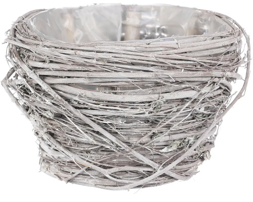 Prútený obal na kvetináč šedo-biely 1/2 menší 18x13 cm Obal na kvetináč z vŕby s plastovou vložkou