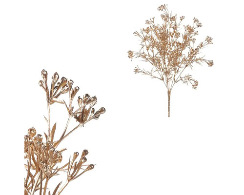 Umelá vianočná vetva kvitnúce tráva farba zlatá matná Dekoratívna vetva s malými kvetmi pre vnútorné použitie