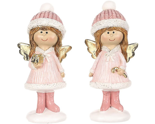 Dve ozdobné figúrky anjelov s čiapkou, krídlami a doplnkami