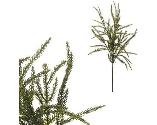 Umelá vianočná vetva smrek jemné ihličie zelená Umelá zelená vetva s jemnými listami na dekoratívne účely.
