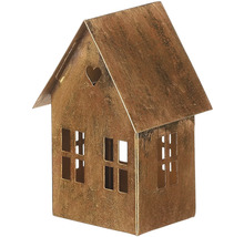 Dekoratívna kovová lampáš v tvare domčeka s výrezom v tvare srdca pre atmosférické osvetlenie