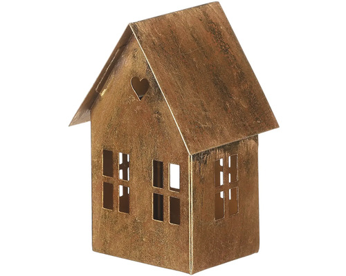 Svietnik kovový domček 8x7x13 cm 1/3 najväčší Dekoratívna kovová lampáš v tvare domčeka s výrezom v tvare srdca pre atmosférické osvetlenie