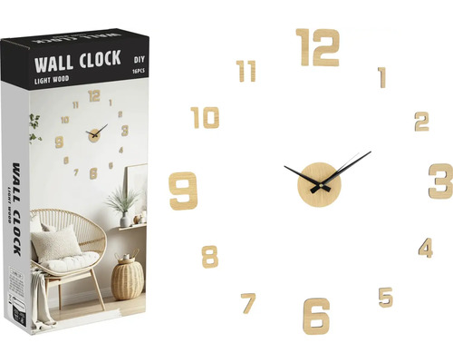 DIY nástenné hodiny zo svetlého dreva, sada 16 kusov